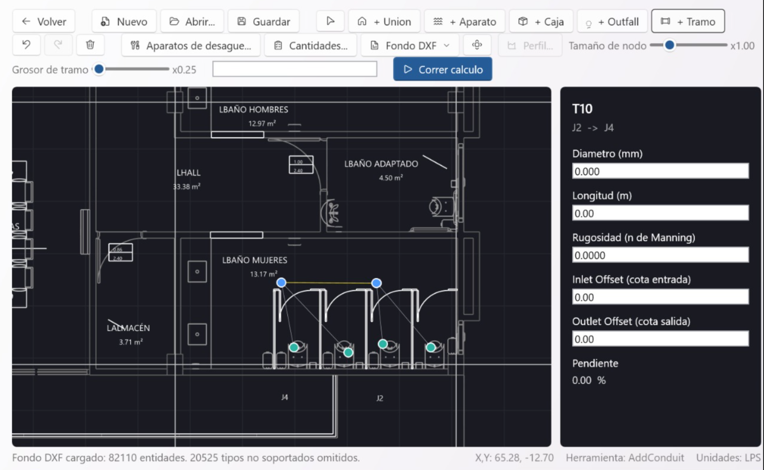 HydroSuite: editor de redes con plano DXF de fondo